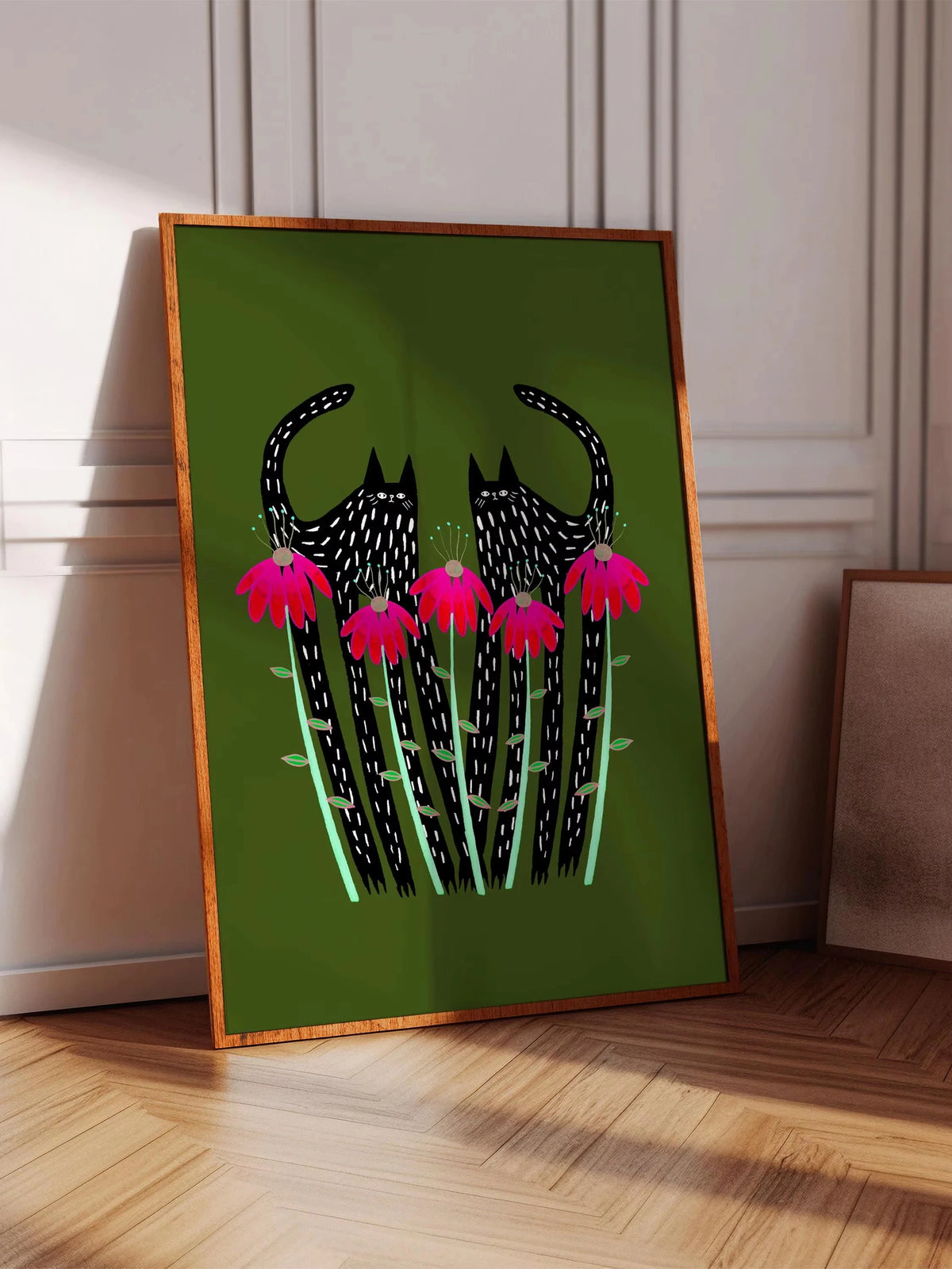 Abstract Whimsical Cat Canvas Wall Art Print