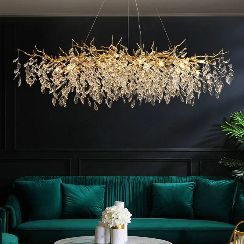 Crystal chandelier sending light both upward and downward