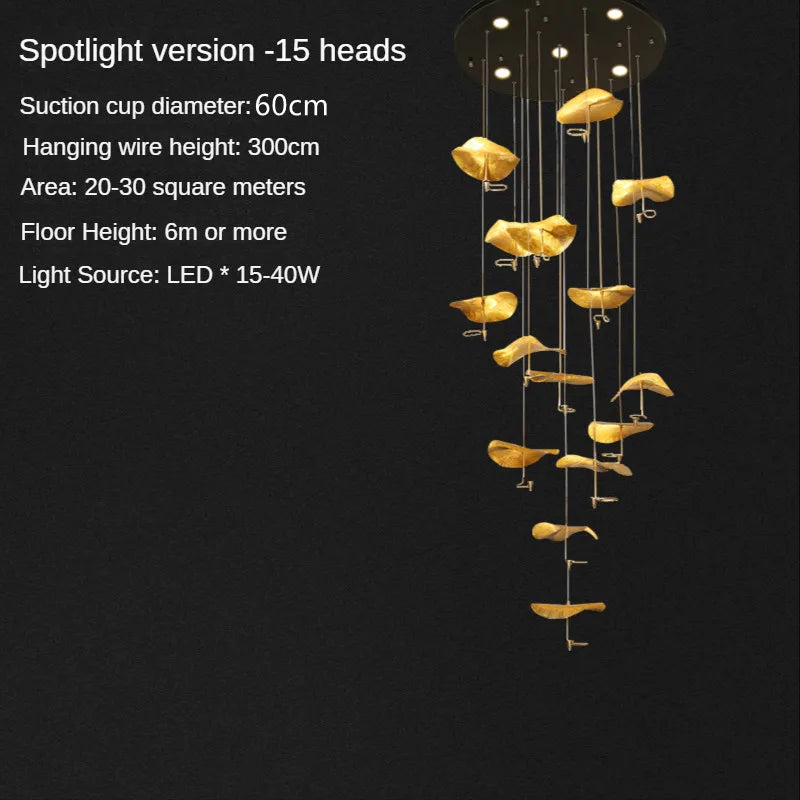 Cord pendant copper lotus chandelier with knob switch control