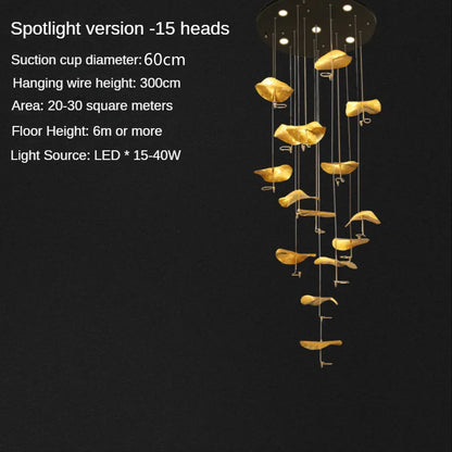 Cord pendant copper lotus chandelier with knob switch control