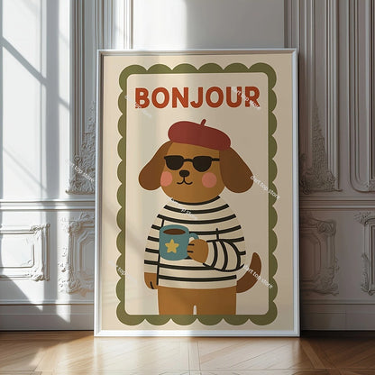 Coffee Lover Cartoon Animal Canvas Wall Art