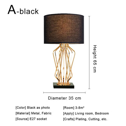 Black fabric shade table lamp on living room side table styled setting