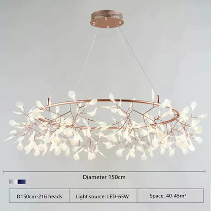 Firefly branch chandelier with cold white light for a bar or lounge