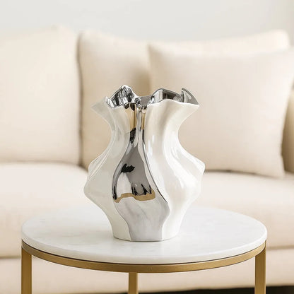 Nordic white textured ceramic vase 3D wave pattern tabletop décor