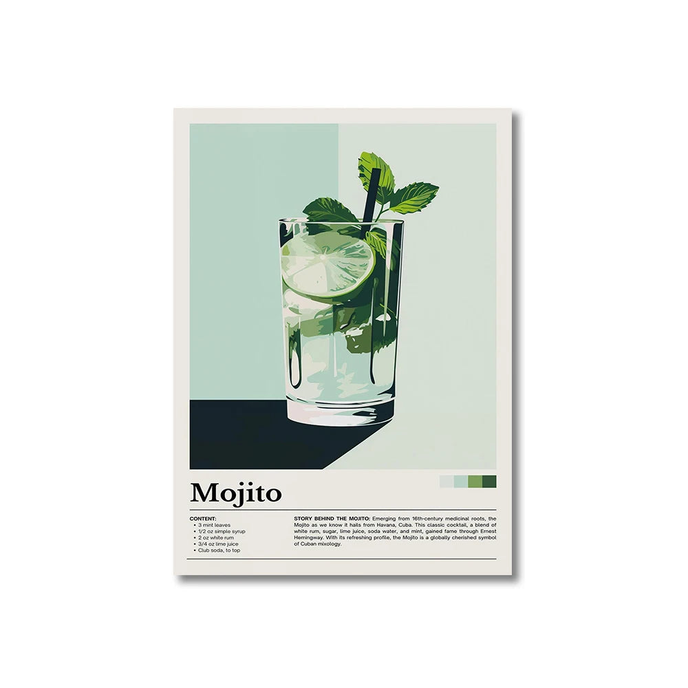 Retro Cafe Cocktail Cappuccino Canvas Wall Art