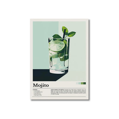 Retro Cafe Cocktail Cappuccino Canvas Wall Art