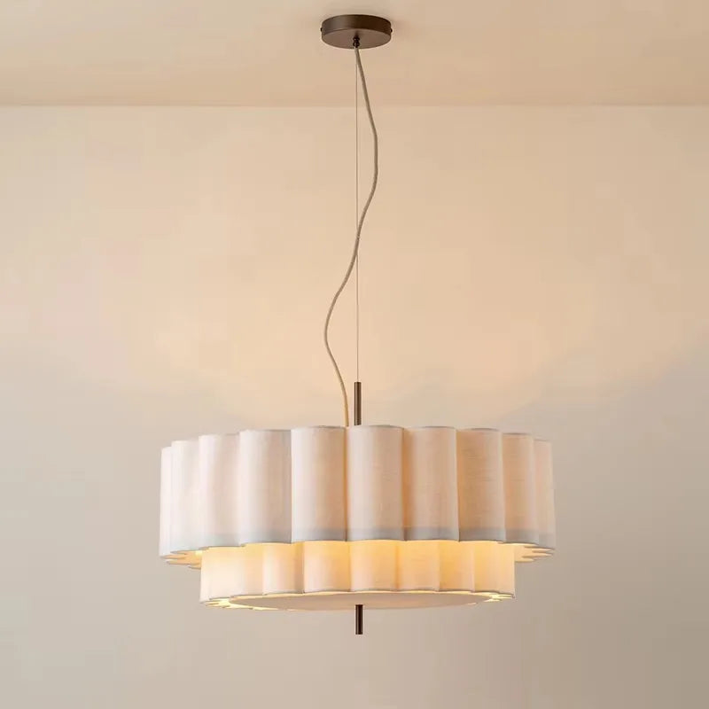 Fabric wabi sabi chandelier with an E27 socket and painted iron frame