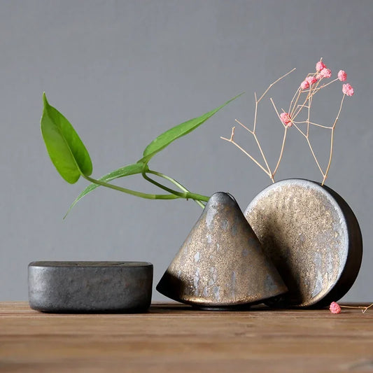 Rough pottery Zen ceramic vase tea ceremony tabletop décor