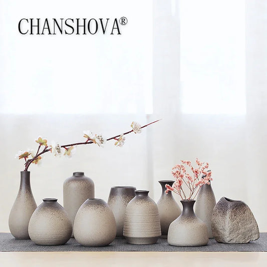 Retro Chinese pottery ceramic vase style E with glazed finish on shelf display