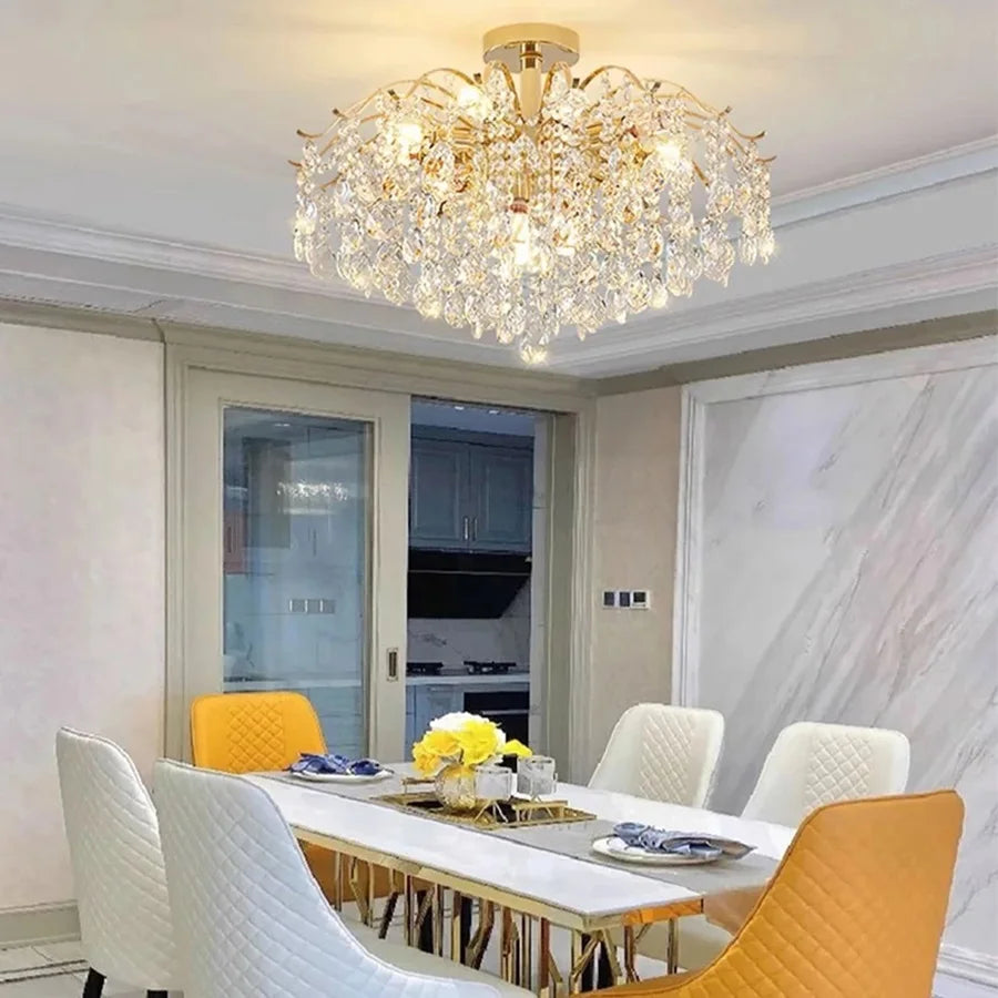 Six head crystal chandelier at 16.5 in across with LED bulbs included