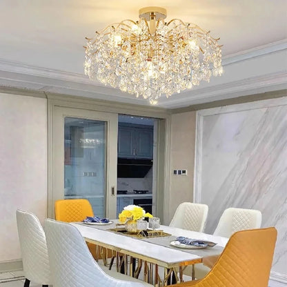 Six head crystal chandelier at 16.5 in across with LED bulbs included