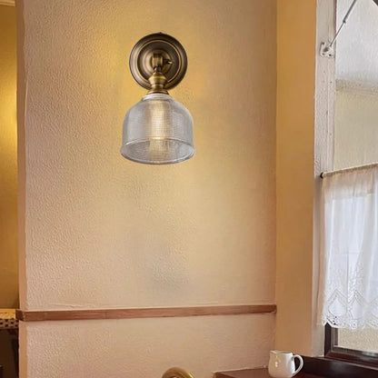 copper brass wall sconce, detail view of fixture base and arm