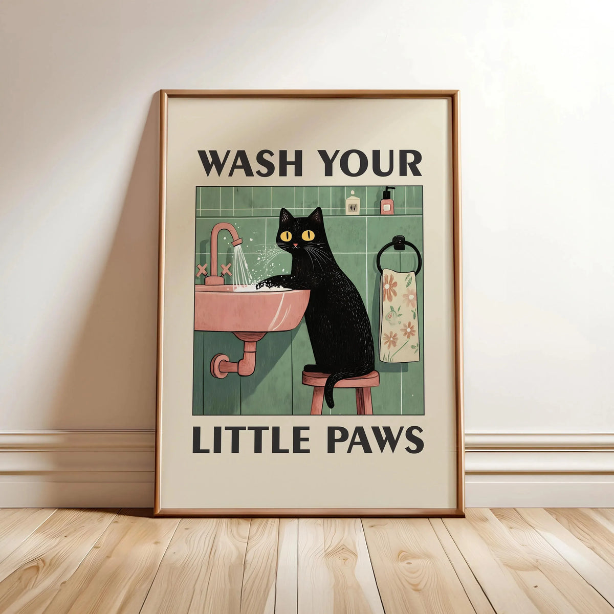 Wash Your Paws Black Cat Bathroom Canvas Wall Art