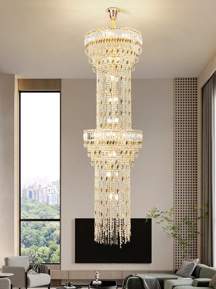 Spiral crystal chandelier with warm light and included E14 LED bulbs
