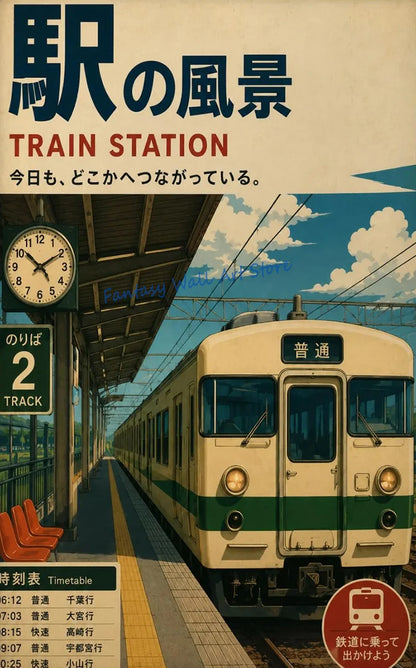 Vintage Japanese Railway Landscape Canvas Wall Art
