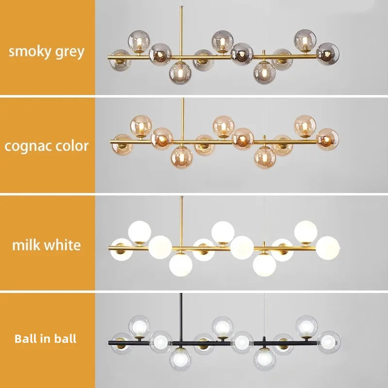Smoky grey glass bead chandelier with a black wrought iron bar