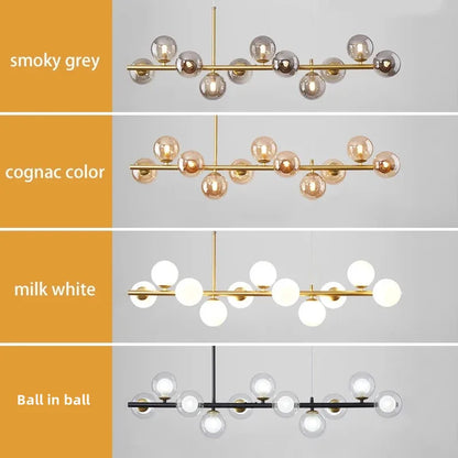 Smoky grey glass bead chandelier with a black wrought iron bar