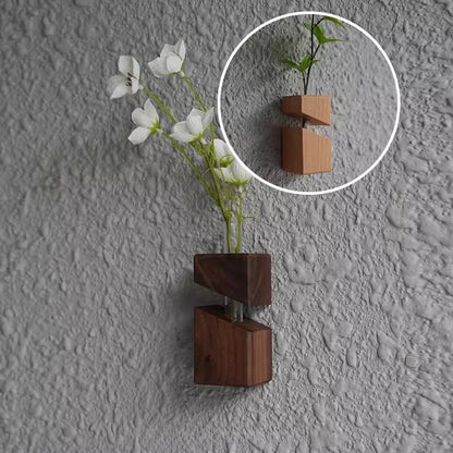 Solid wood geometric art glass wall hanging vase dried flowers