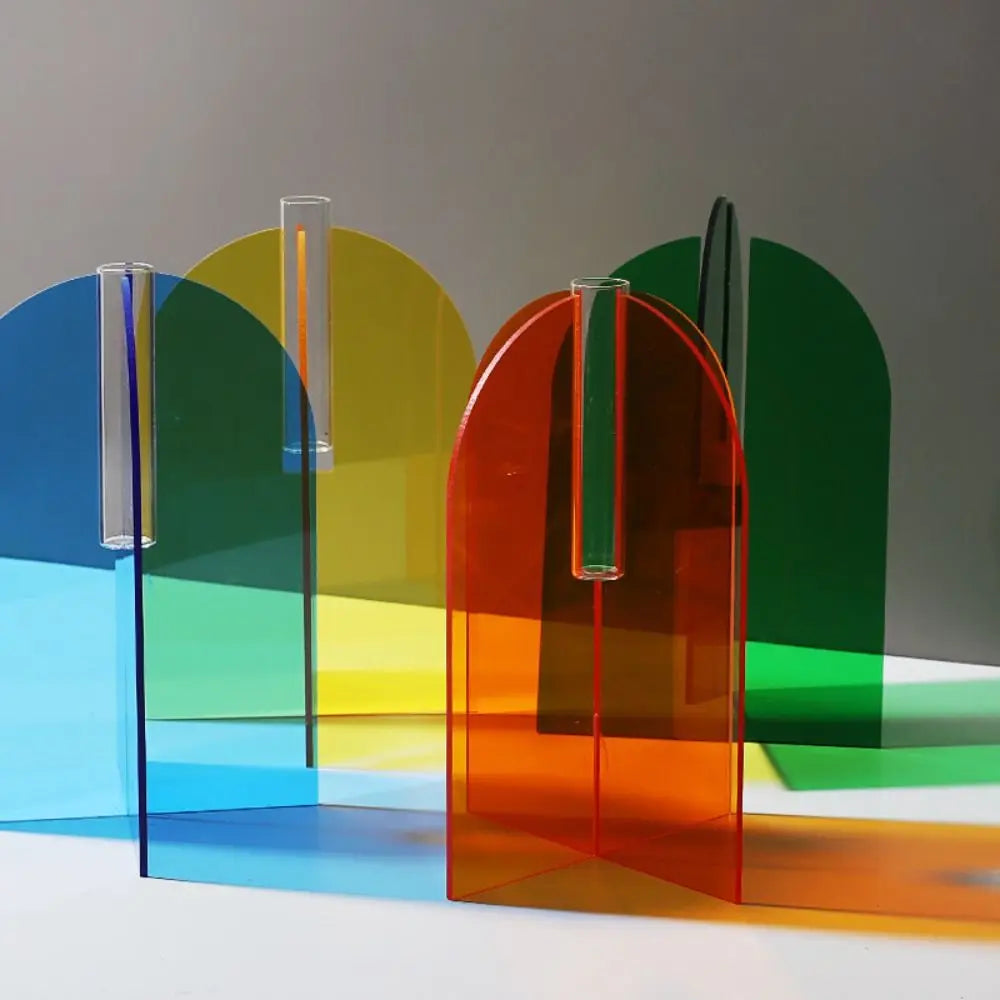 Geometric acrylic flower vase in rainbow colors for dried flowers