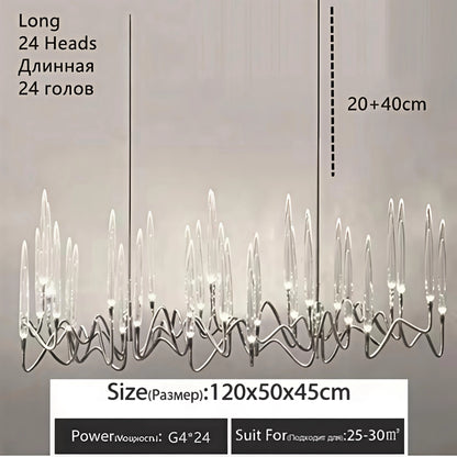 Linear crystal chandelier at 39.4 in length with 20 crystal heads