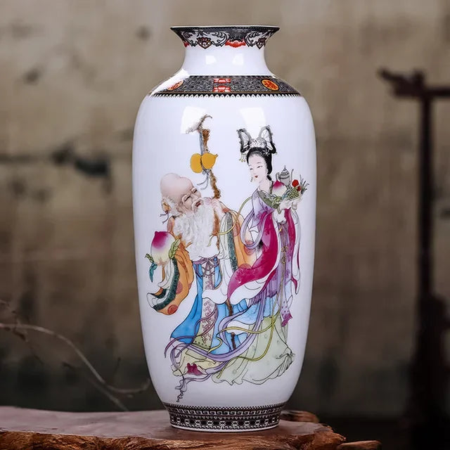 Pair of Jingdezhen style ceramic vases styled together in a transitional interior