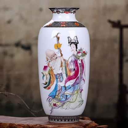 Pair of Jingdezhen style ceramic vases styled together in a transitional interior