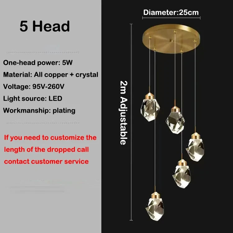 Fifteen head crystal chandelier with changeable light color on cords