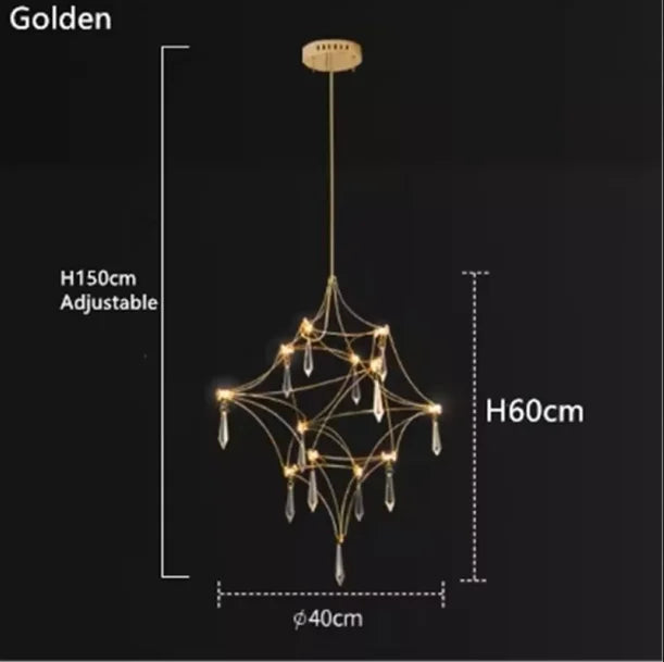 Starry sky chandelier frame detail showing plated finish and slim metal arms