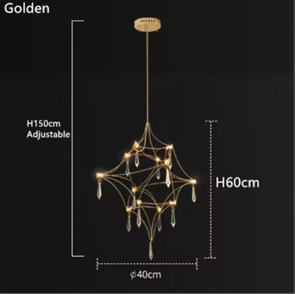 Starry sky chandelier frame detail showing plated finish and slim metal arms