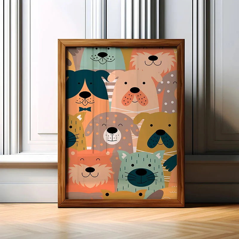 Funny Retro Dog Illustration Canvas Wall Art