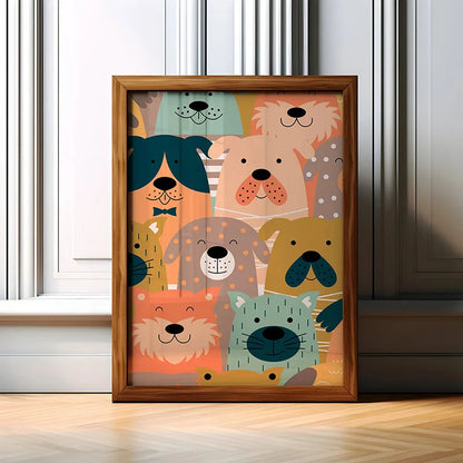 Funny Retro Dog Illustration Canvas Wall Art