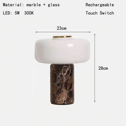 Jazz white marble lamp switched off showing natural marble veining