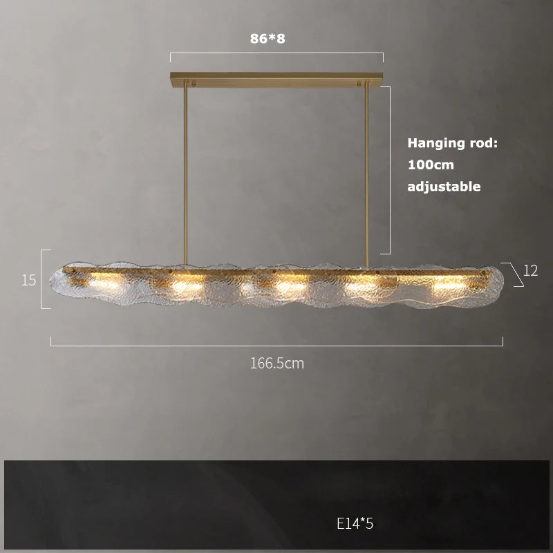 Cord pendant water ripple glass chandelier with a steel canopy