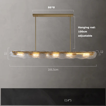 Cord pendant water ripple glass chandelier with a steel canopy