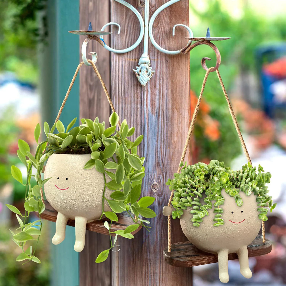 Swing smiling face resin wall hanging succulent planter pot