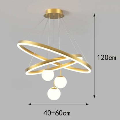 Three ring chandelier in gold with rings from 15.7 to 31.5 inches across