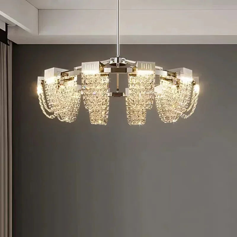 Black ironware crystal chandelier with close set crystal drops
