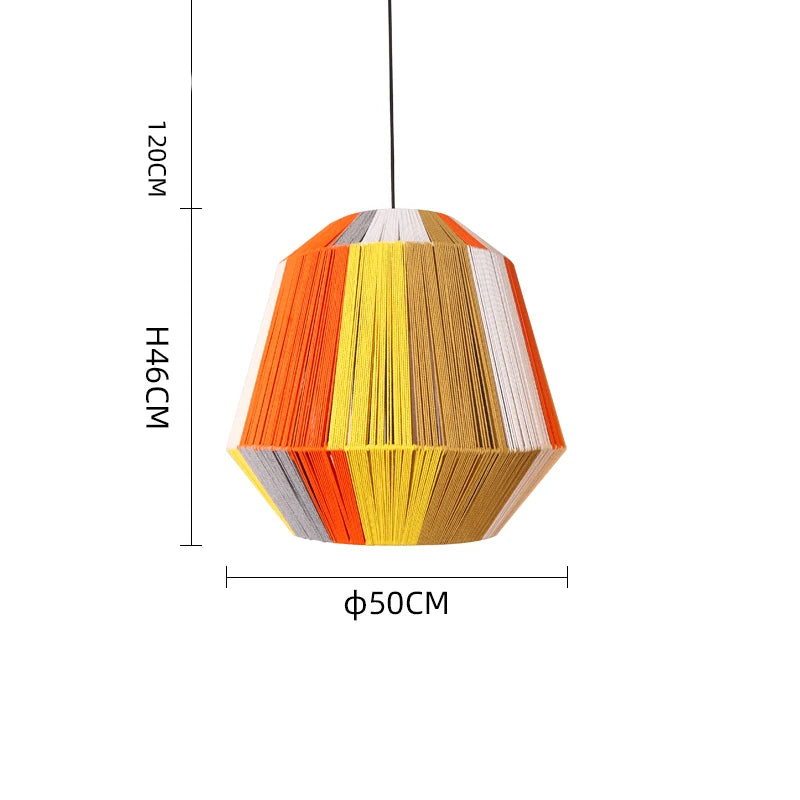 Hemp rope and rattan chandelier in the 53 centimetre size