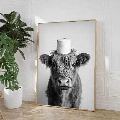 Funny Bathroom Animals Toilet Paper Canvas Wall Art