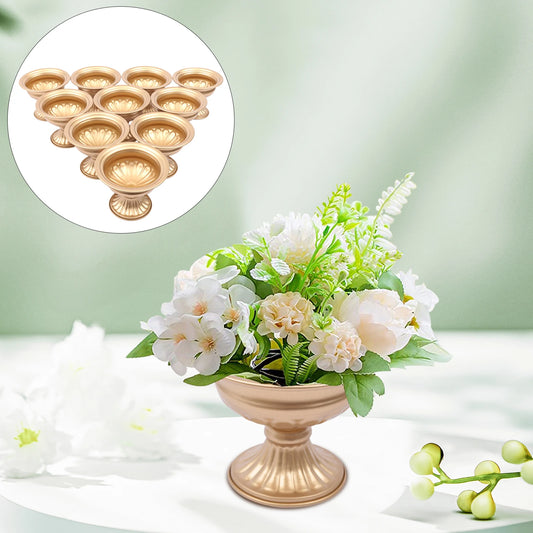 Set of ten vintage gold iron bud vases for wedding reception table centerpiece