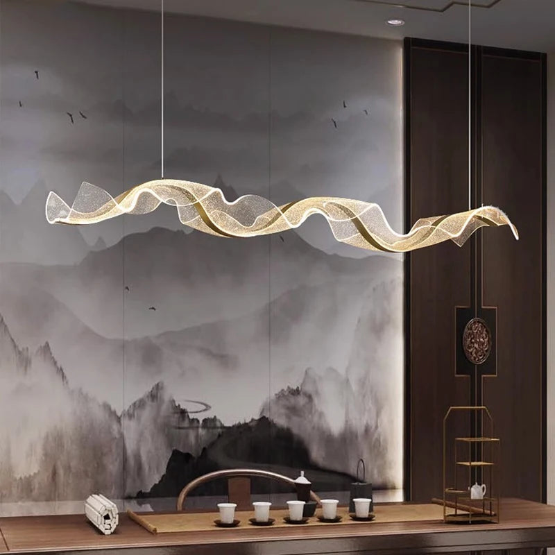 Modern linear bar chandelier with a PMMA diffuser on an iron housing