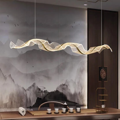 Modern linear bar chandelier with a PMMA diffuser on an iron housing