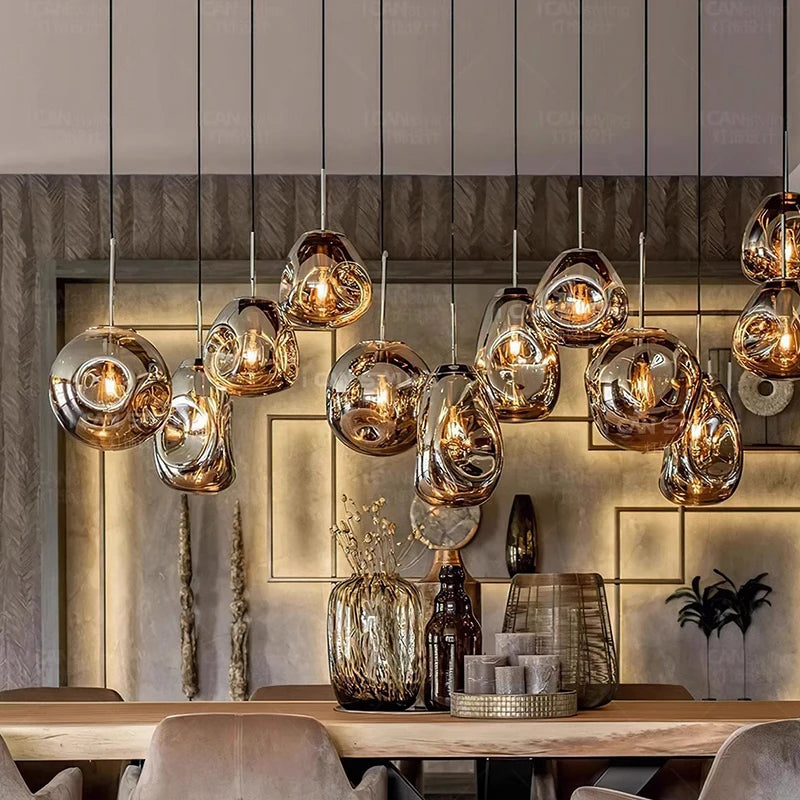 Long chassis glass chandelier, 47.2 in long, with twenty heads