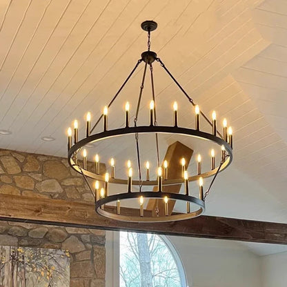 Twenty light iron candle chandelier measuring 39.4 in (100 cm)