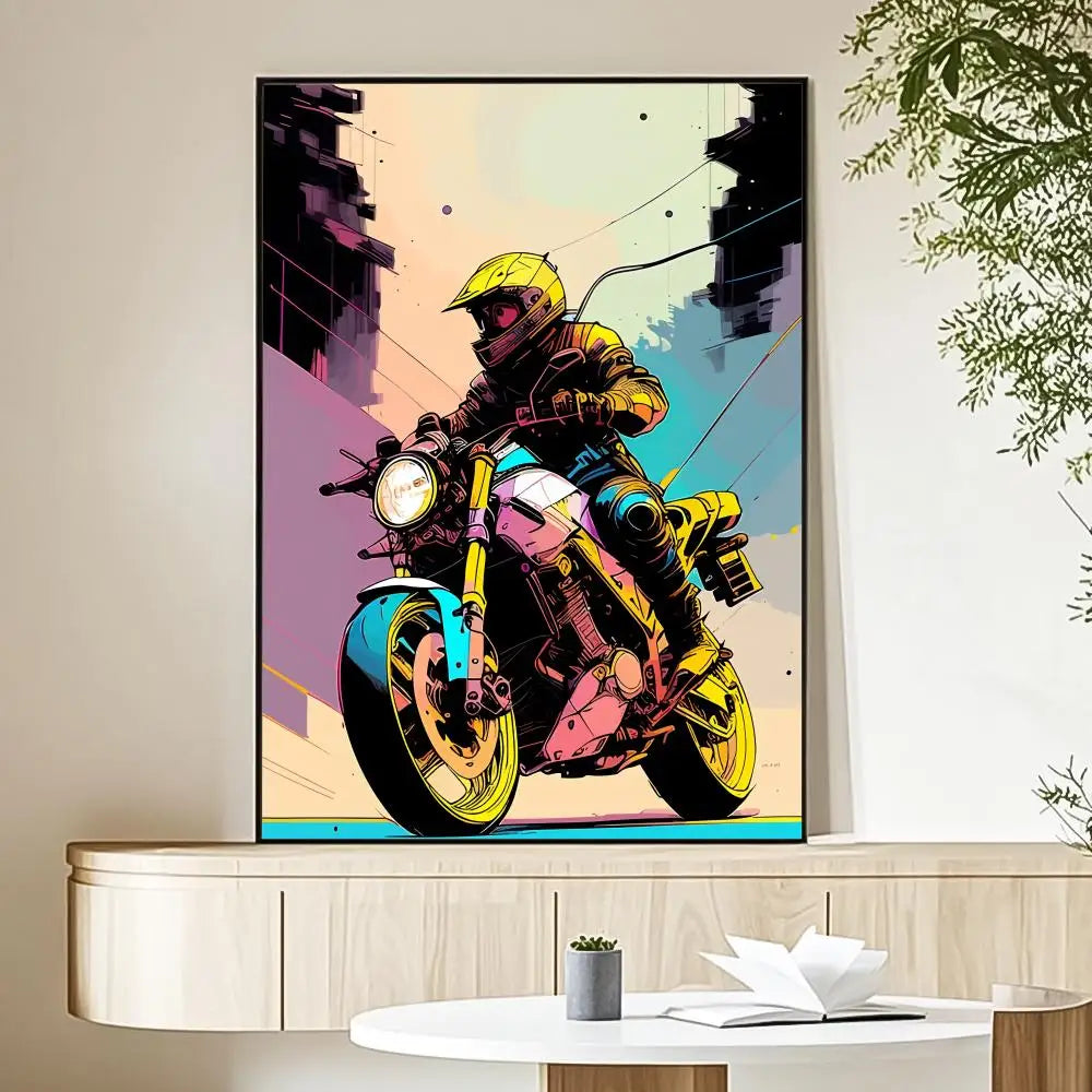 Motorcycle Rider Sunset Canvas Wall Art Print