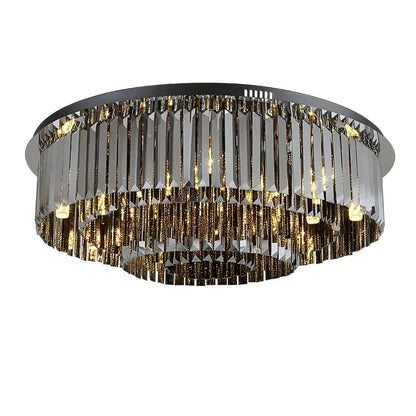 Black crystal chandelier showing the natural light output of its LED bulbs