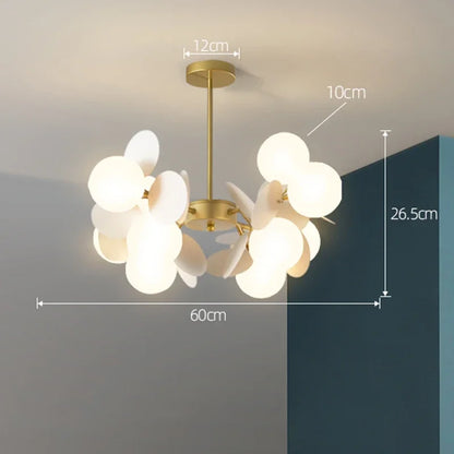 Acrylic and glass shade chandelier with warm light and knob switch control