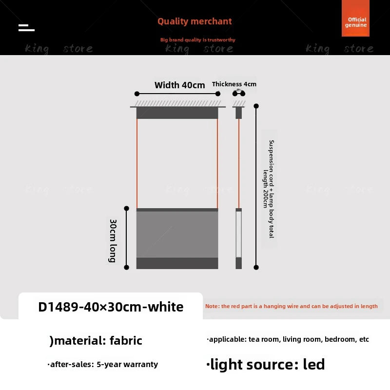 Fabric chandelier, 15.7 in long and 47.2 in high, for a kitchen
