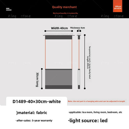 Fabric chandelier, 15.7 in long and 47.2 in high, for a kitchen