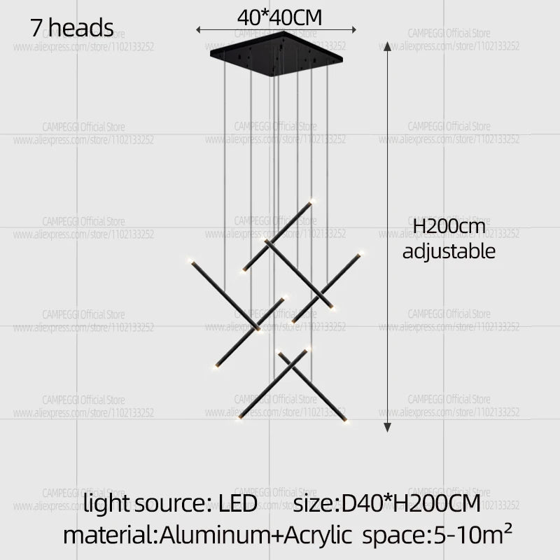 Dimmable black chandelier with remote control, 90 to 260V